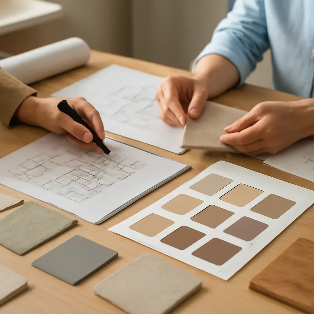 Design planning materials and collaborative review related to features