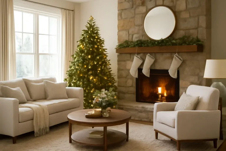 Interior scene illustrating holiday-ready living room layouts for entertaining