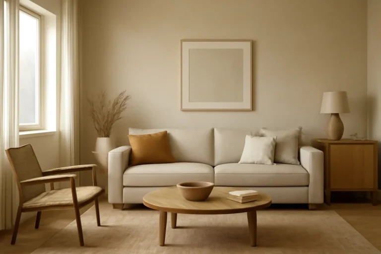 Interior scene illustrating how to create a warm minimalist home without it feeling cold