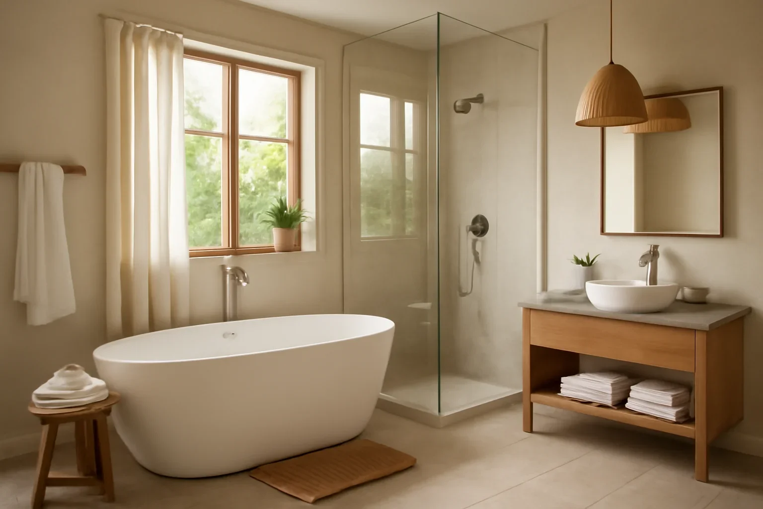 Interior scene illustrating how to design a bathroom that feels like a spa